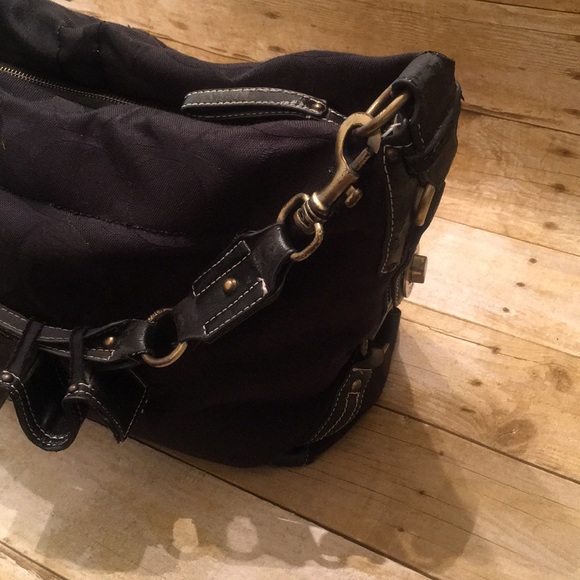 Coach Leather & Fabric Slouch Purse (Black) - Picture 7 of 7